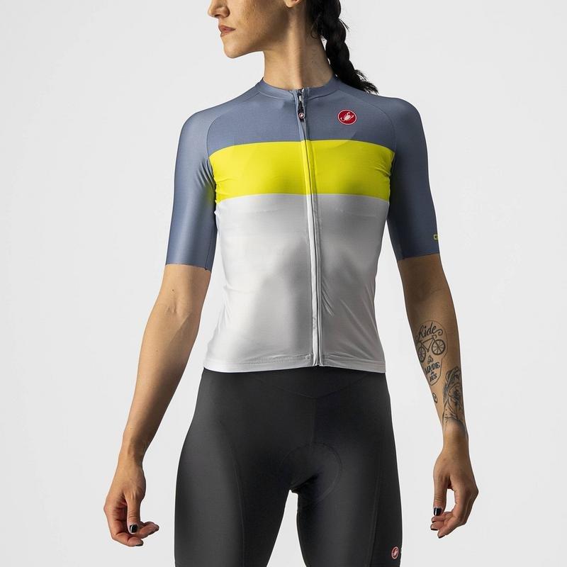 CASTELLI AERO PRO WOMENS JERSEY SILVER GREY & SULPHUR-LIGHT STEEL