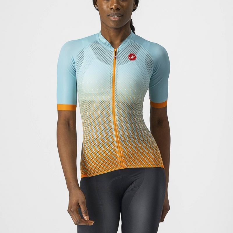 CASTELLI CLIMBER'S 2.0 WOMENS JERSEY SKY LIGHT & LIGHT ACQUA-POP ORANGE