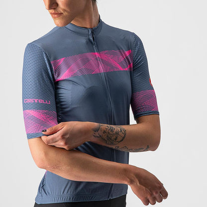 CASTELLI FENICE JERSEY LIGHT STEEL BLUE & PINK FLURO