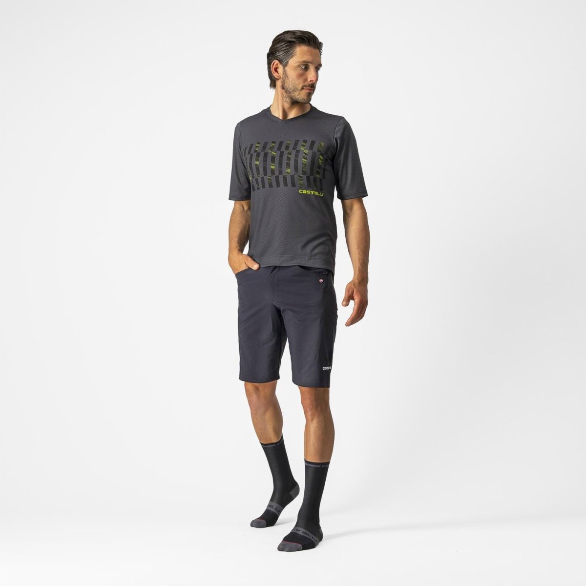 CASTELLI TRAIL TECH TEE DARK GREY/BLACK-ELECTRIC LIME